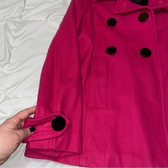 Vintage Wool Pea Coat Honee Pink Barbie Buttons Size Medium - Picture 3 of 8